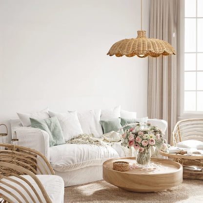 Alice scallop rattan pendant for Boho Sofa Table
