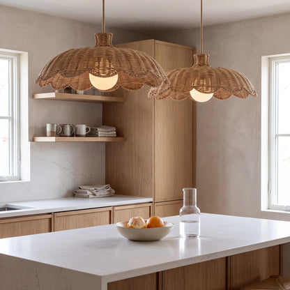 Alice Scallop Rattan Pendant Light for Boho Kitchen Island