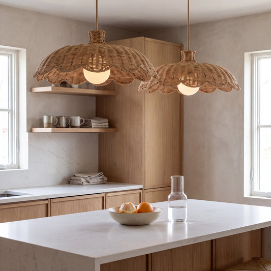 Alice Scallop Rattan Pendant Light for Boho Kitchen Island