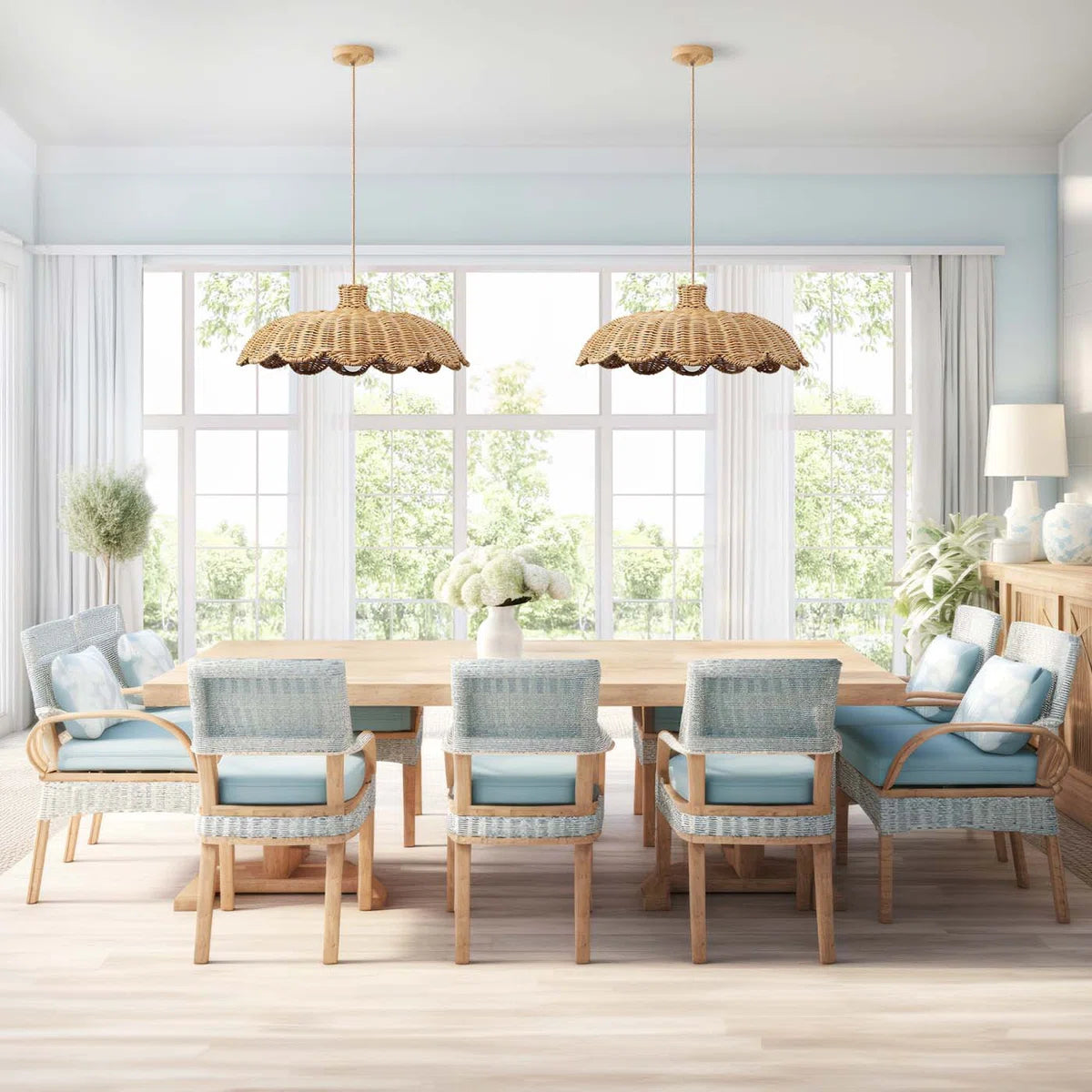 Alice scallop rattan pendant light for Coastal Dining Room
