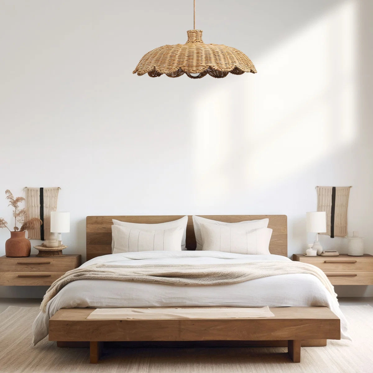 Alice scallop rattan pendant light for Japandi Bedroom