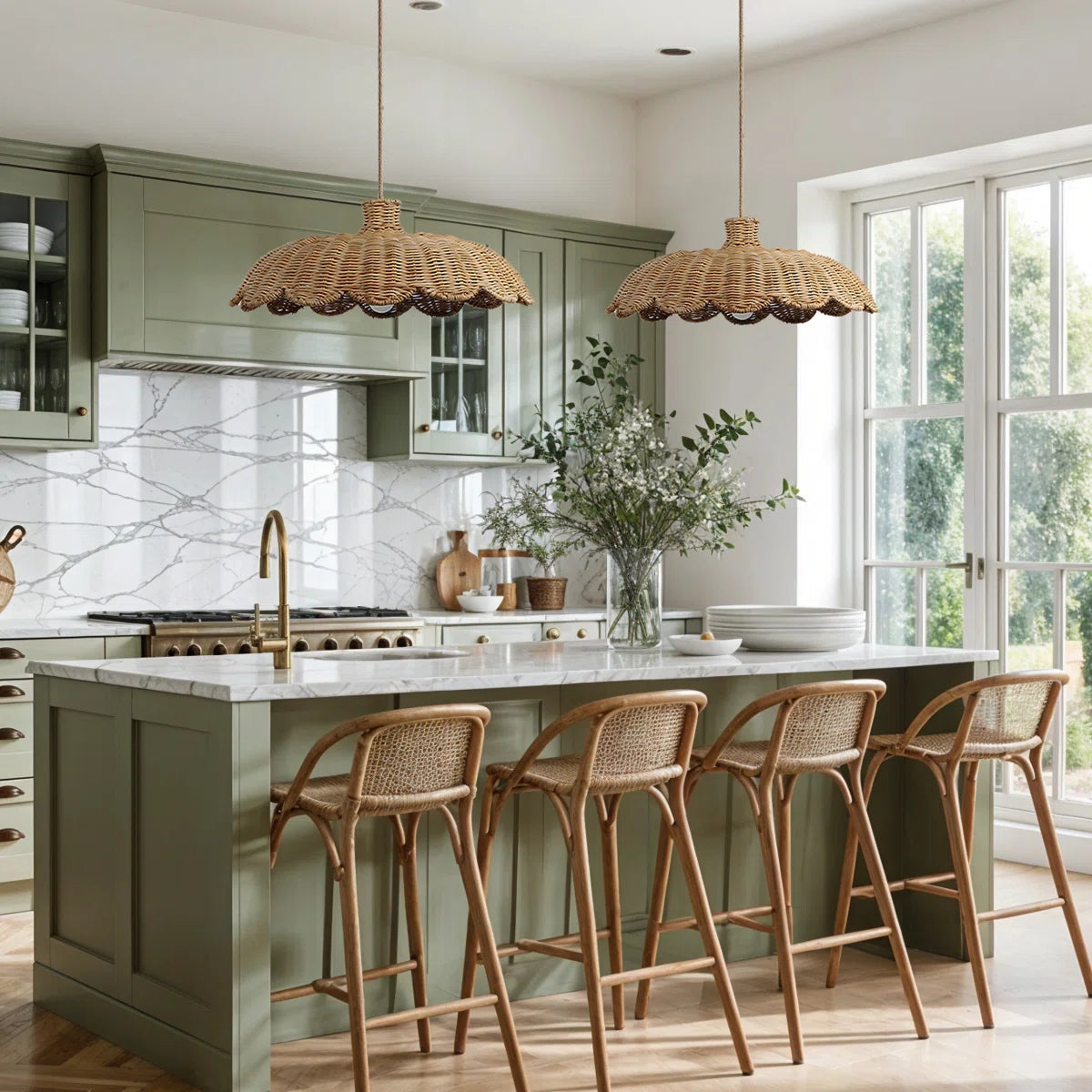 Alice scallop rattan pendant light for Kitchen Island