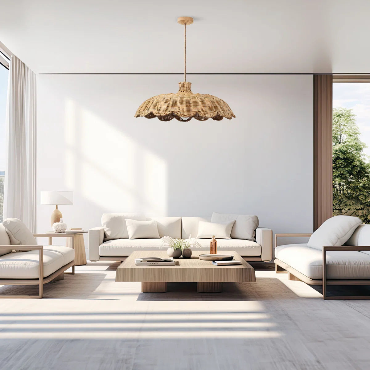 Alice scallop rattan pendant light for Living Room