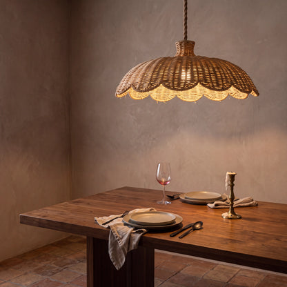 Alice Scallop Rattan Pendant Light for Wabi Sabi Dining Table