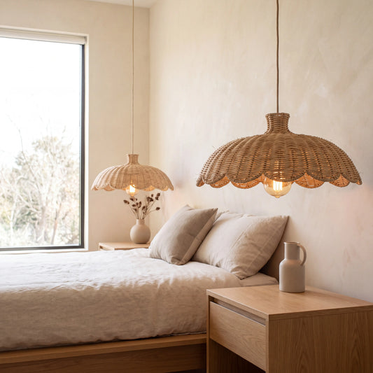 Alice Scalloped Rattan Pendant Light for Bedroom