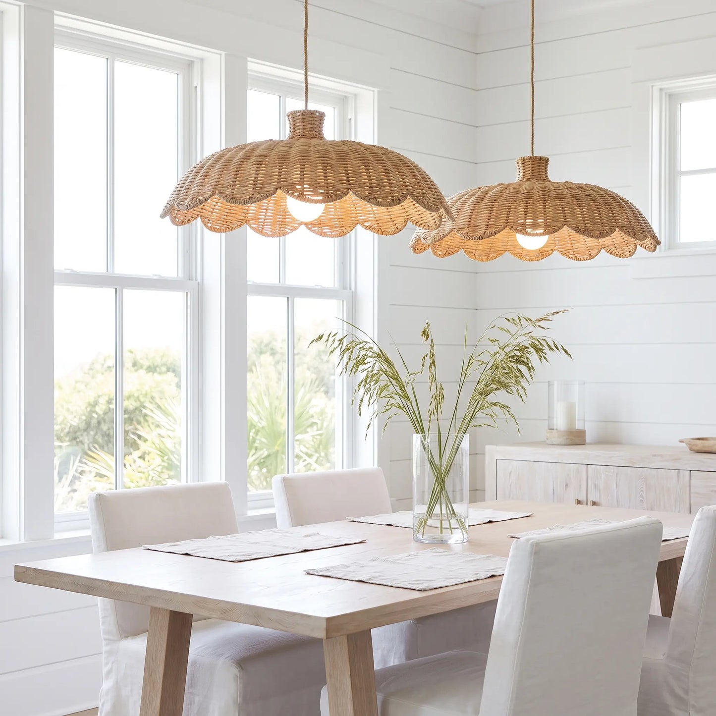 Alice Scalloped Rattan Pendant Light for Coastal Dining Room
