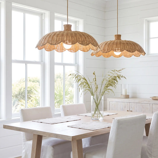Alice Scalloped Rattan Pendant Light for Coastal Dining Room