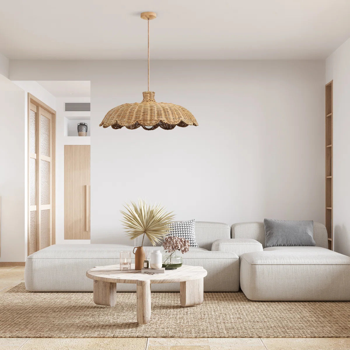 Alice scalloped rattan pendant light for Living Room