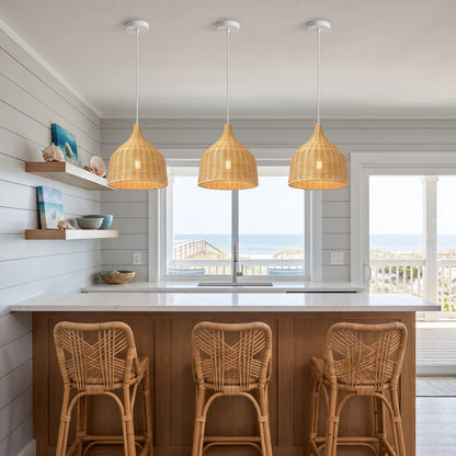 Allen and Roth Small Wicker Rattan Basket Pendant Lights for kitchen island table