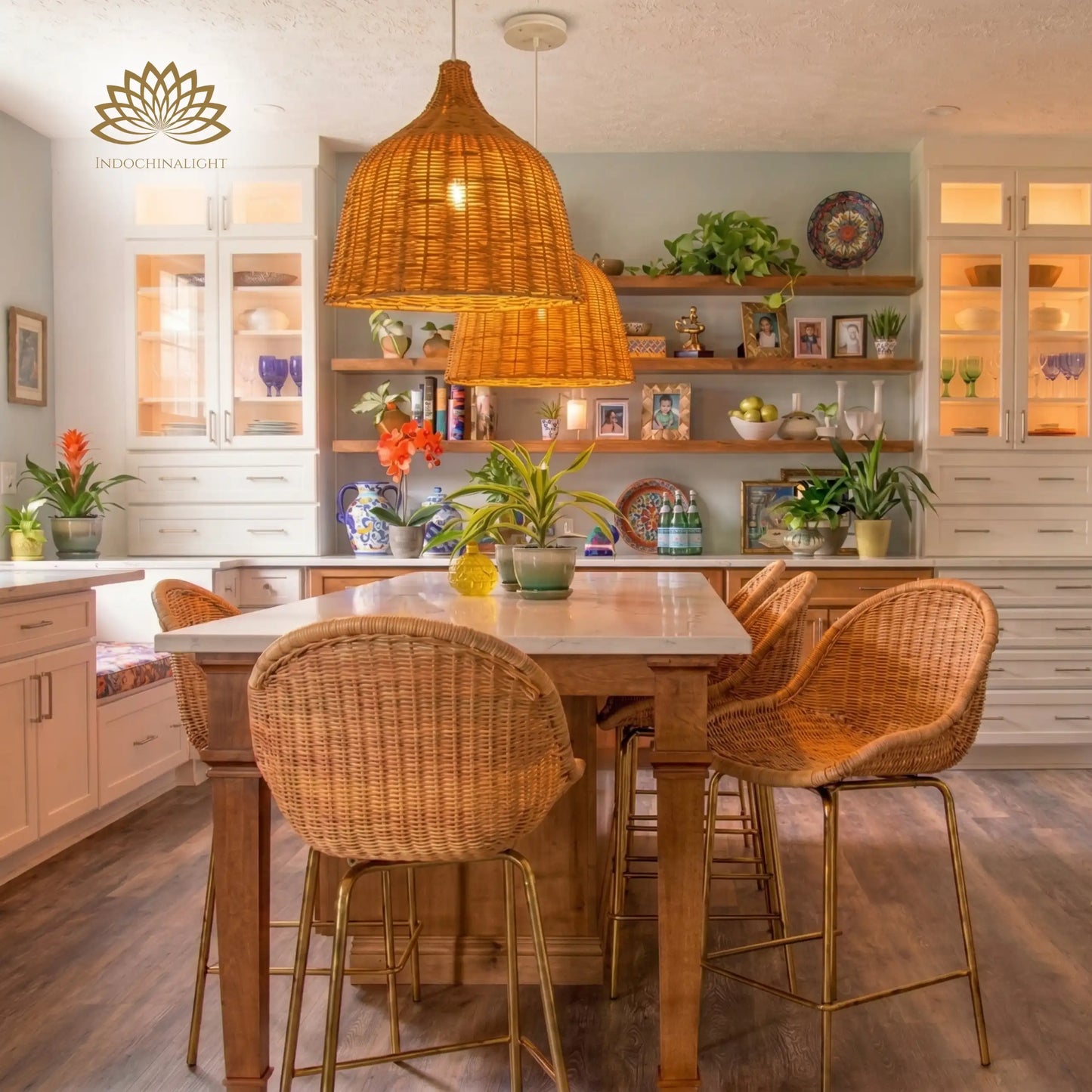 Allen and Roth Wicker Rattan Pendant Light for Modern Boho Kitchen Island