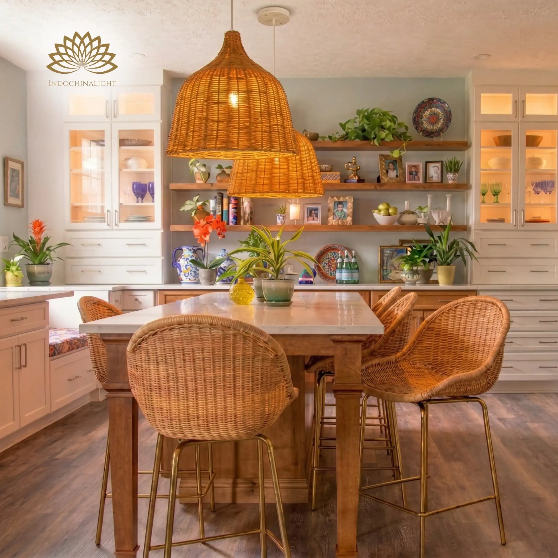 Allen and Roth Wicker Rattan Pendant Light for Modern Boho Kitchen Island