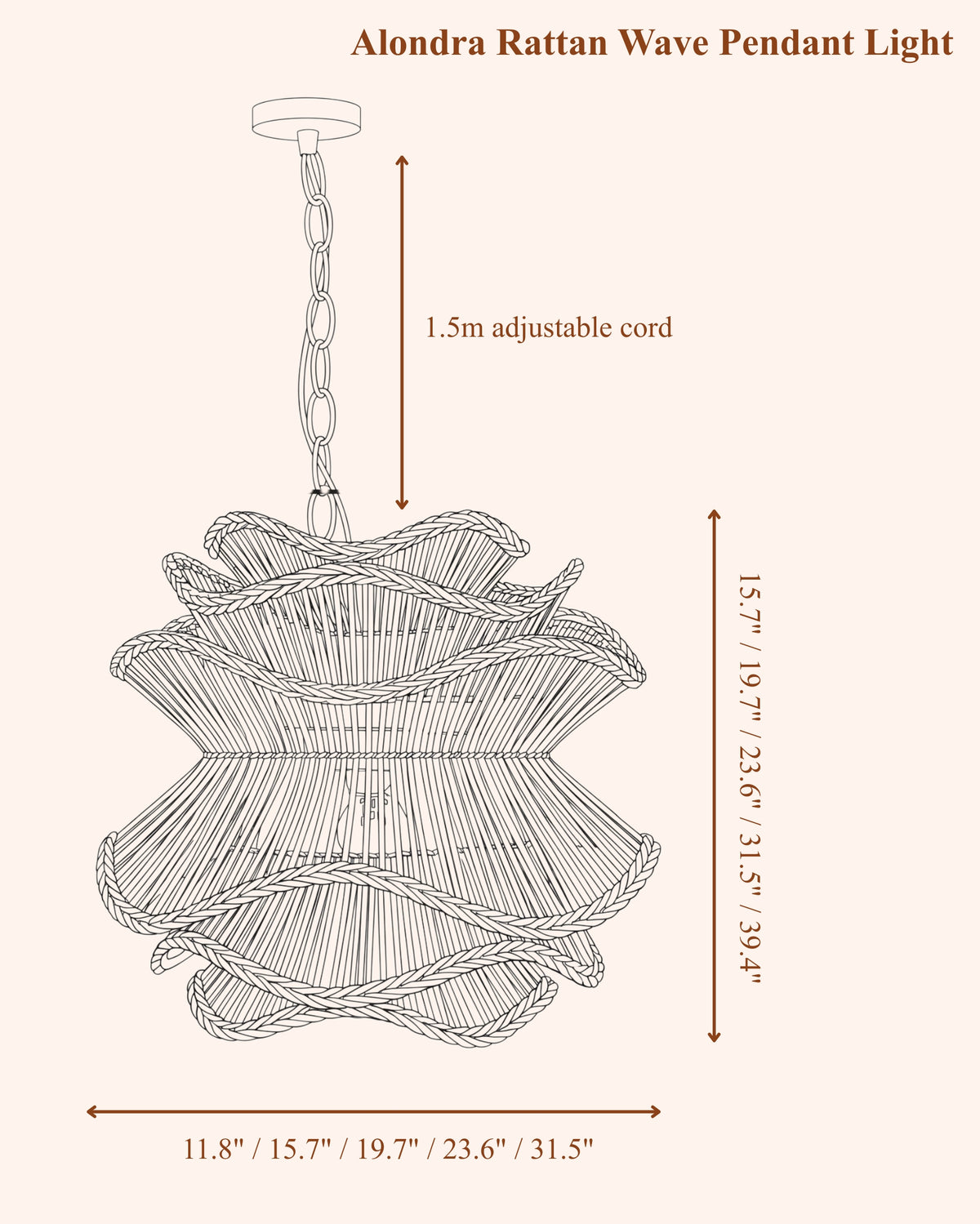 Alondra Rattan Wave Pendant Light Dimension