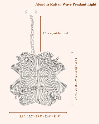 Alondra Rattan Wave Pendant Light Dimension