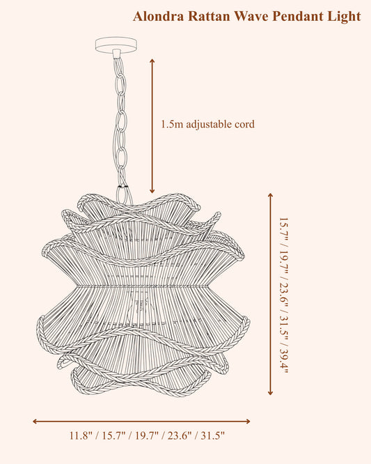 Alondra Rattan Wave Pendant Light Dimension
