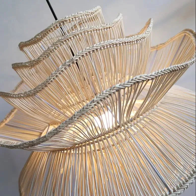 Alondra White Rattan Wave Pendant Light Texture