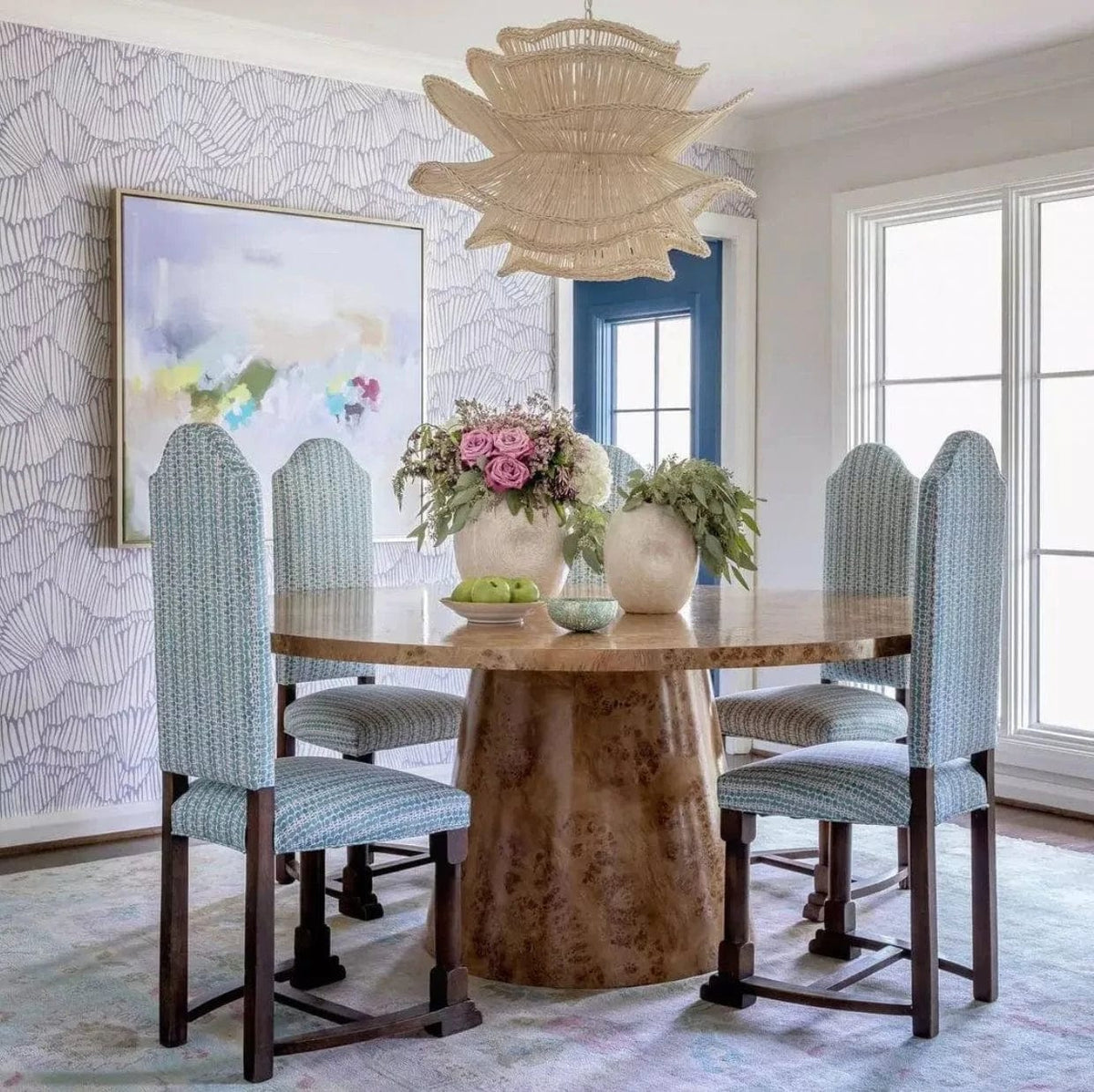 Alondra White Wave Rattan Pendant Light for Dining Room