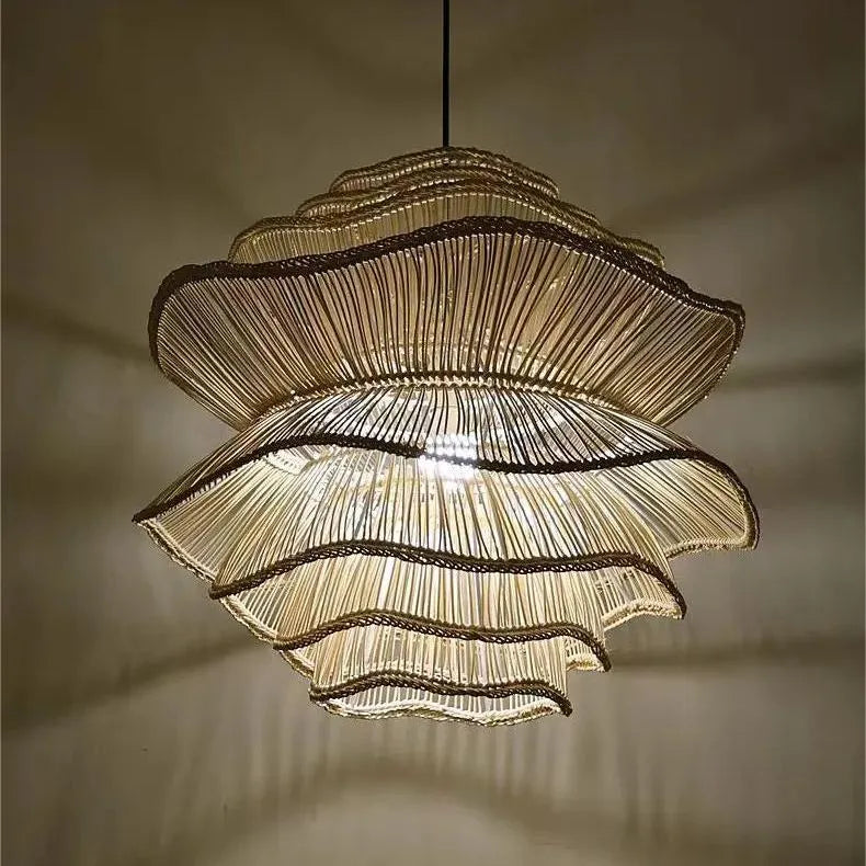 Alondra White Wavy Rattan Pendant Light Effect