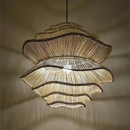 Alondra White Wavy Rattan Pendant Light Effect