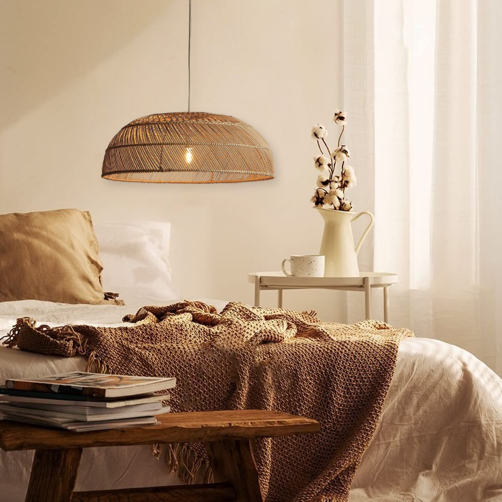 Amara Dome Rattan Pendant Light for a Boho Rustic Bedroom