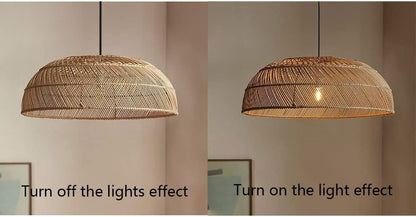 Amara Woven Dome Rattan Pendant Light when Turn On and Turn Off