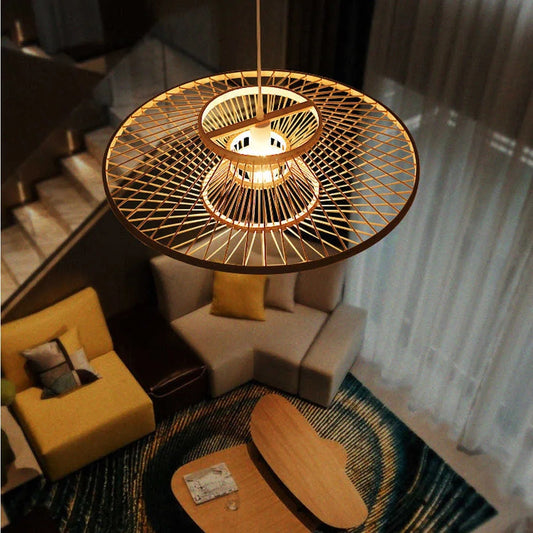 Antique Bamboo Pendant Light over the living room table