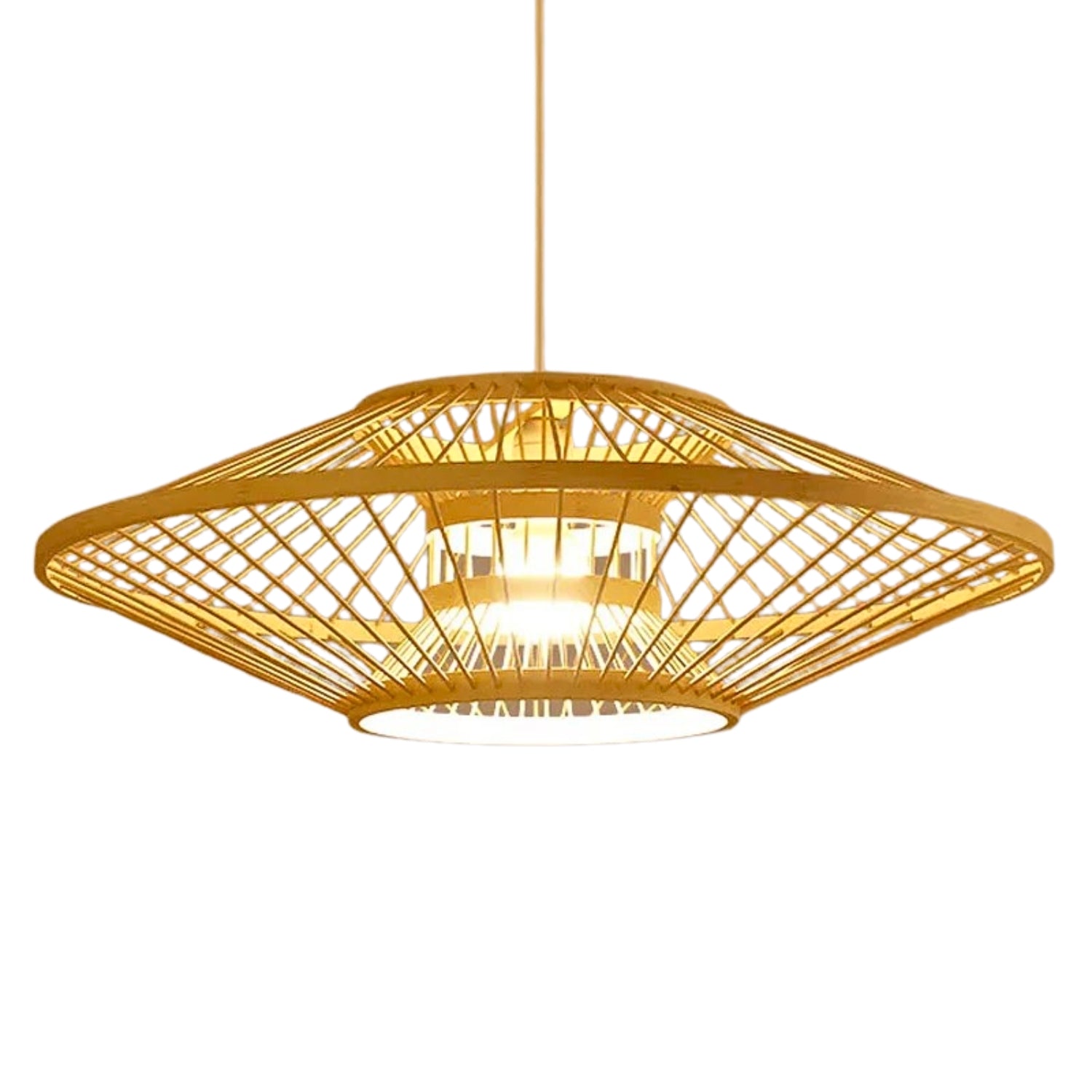 Antique Japanese Round Bamboo Pendant Light