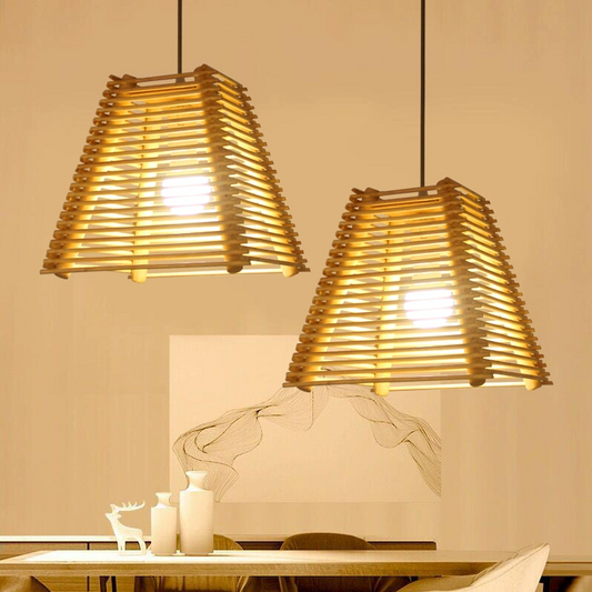 Arana Small Bamboo Pendant Light over Dining Table