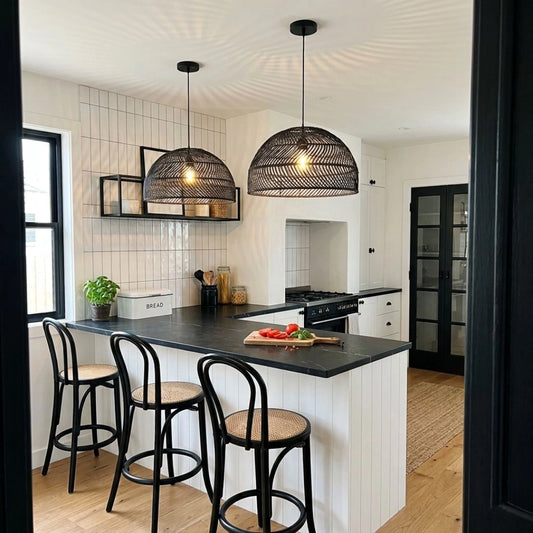 Archer Dome Black Rattan Pendant Light Kitchen Island