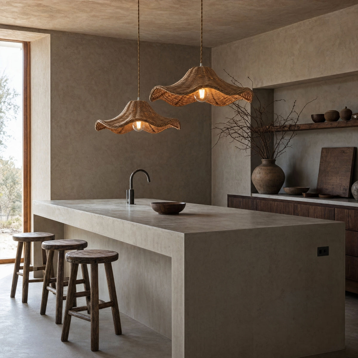 Ariel Rattan Wave Pendant for Kitchen Island