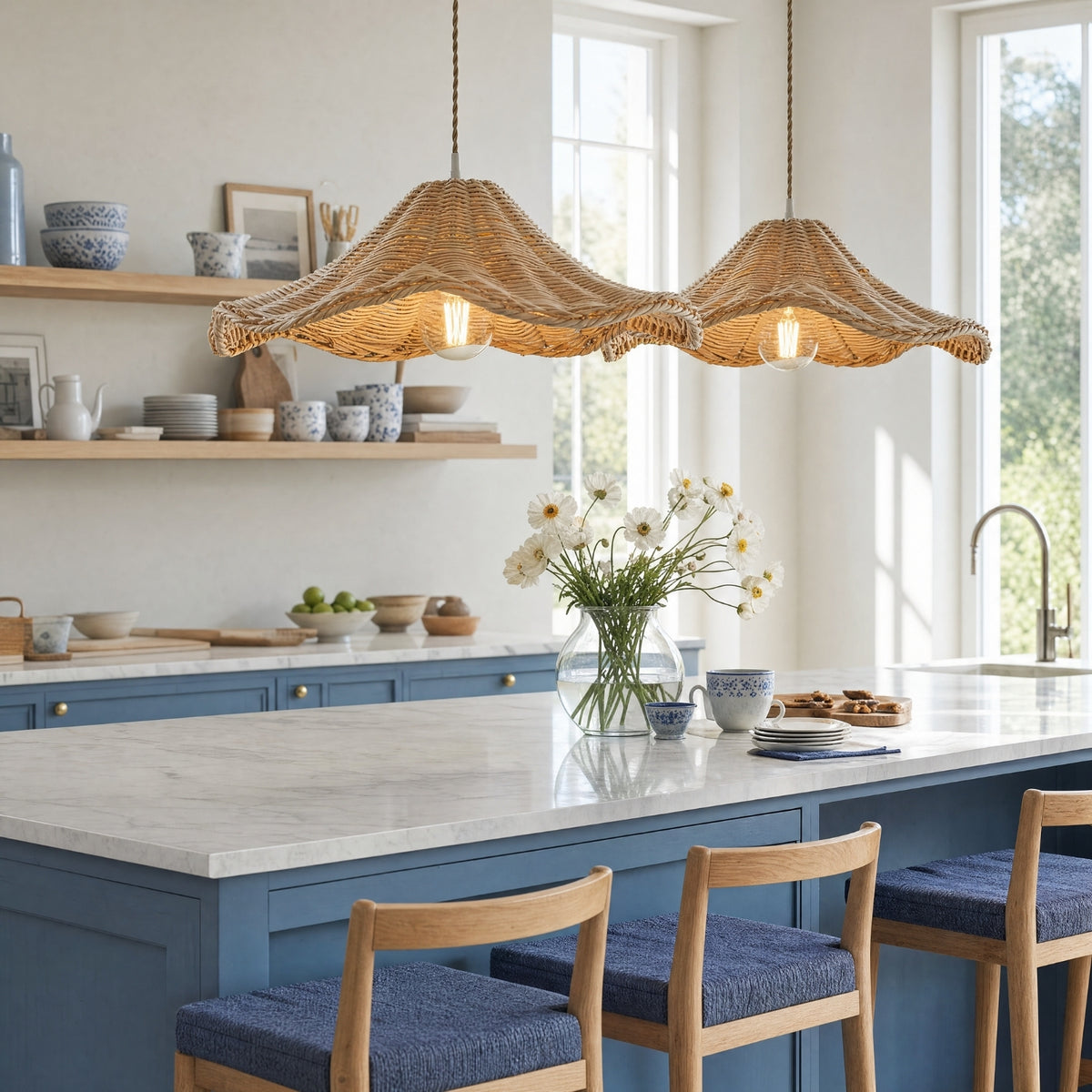 Ariel Rattan Wave Pendant Light for Kitchen Island