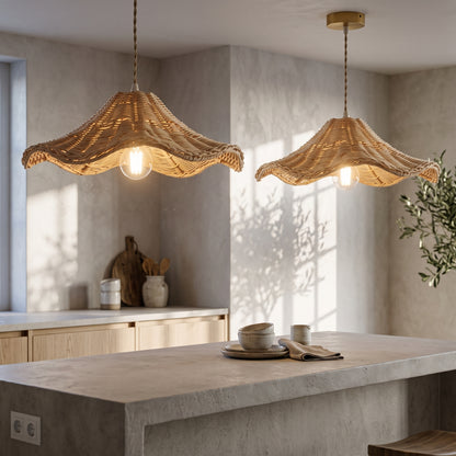 Ariel Rattan Wave Pendant Light for Wabi Sabi Kitchen Island