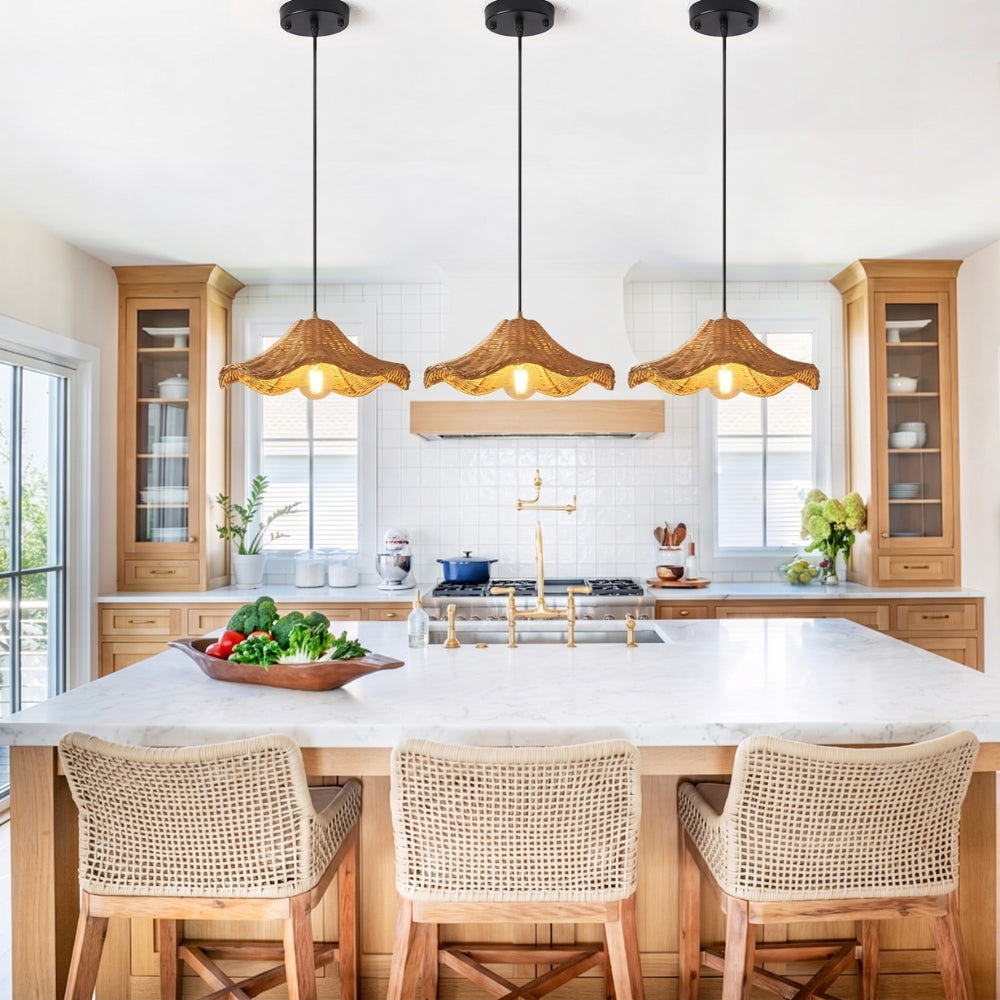 Ariel Rattan Wicker Pendant Lights for Kitchen Island