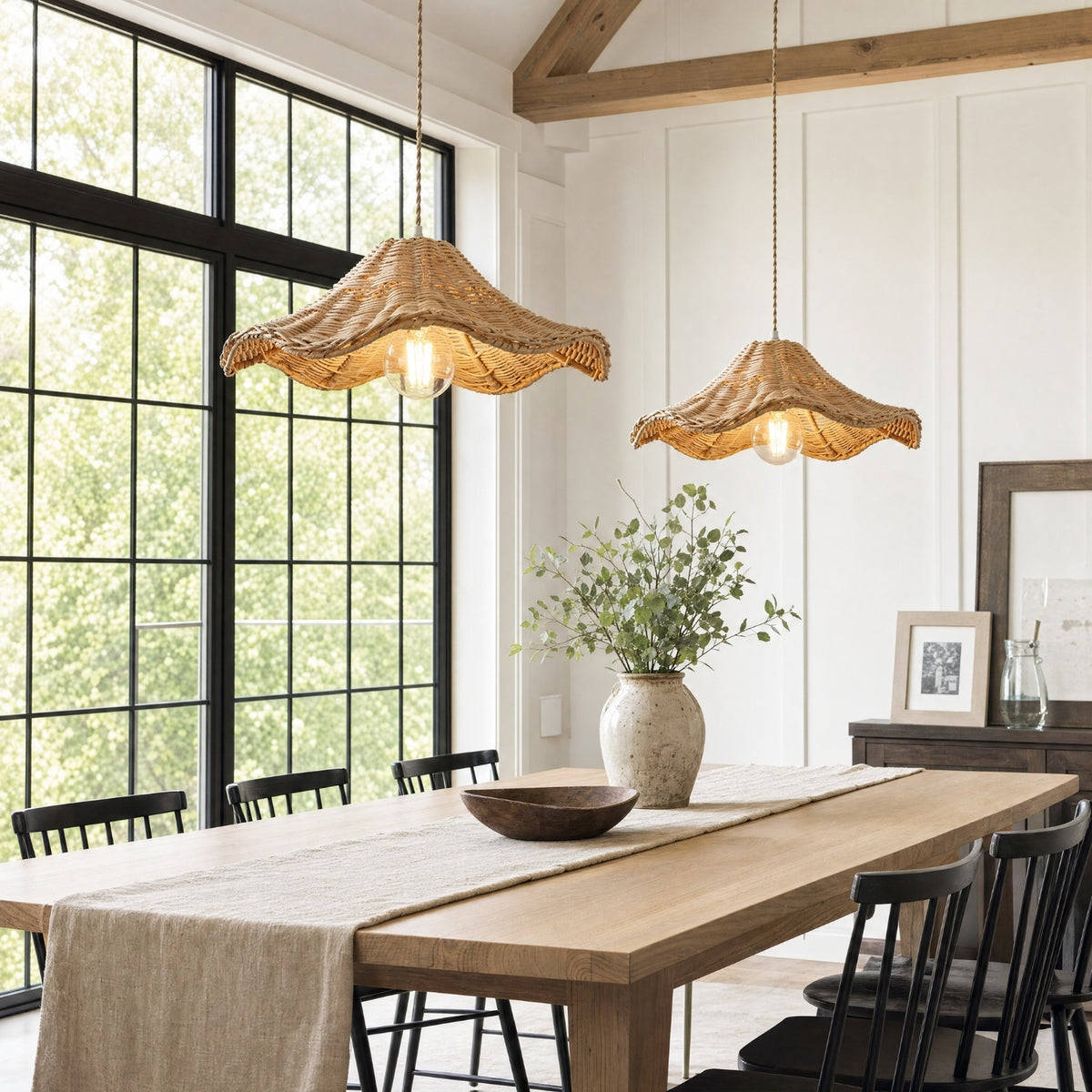 Ariel Wave Rattan Pendant Light for Farmhouse Dining Room