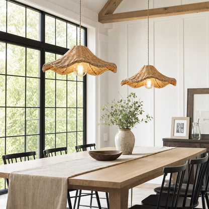 Ariel Wave Rattan Pendant Light for Farmhouse Dining Room