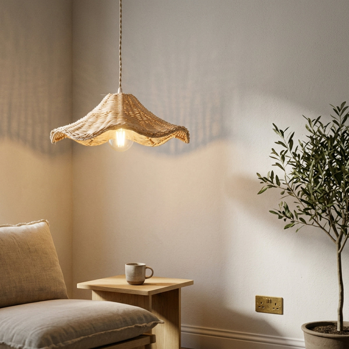 Ariel Wave Rattan Pendant Light for Reading Nook
