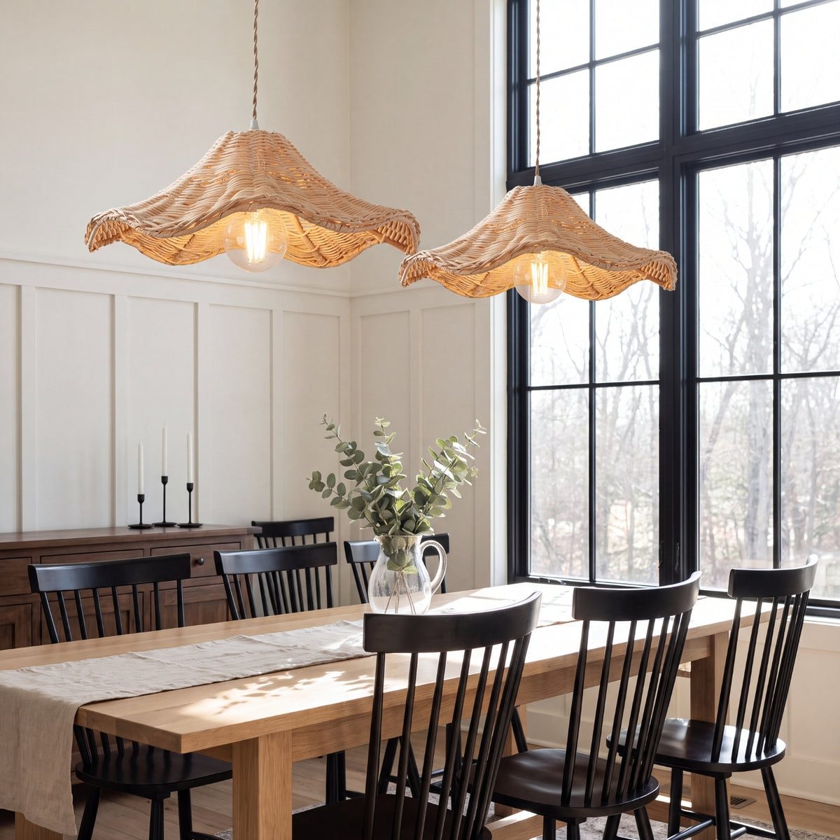 Ariel Wavy Rattan Pendant Light for Dining Room