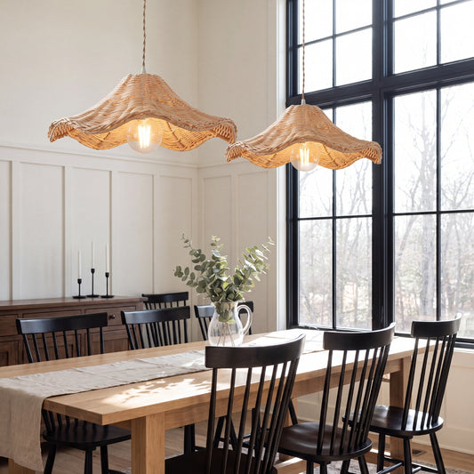 Ariel Wavy Rattan Pendant Light for Dining Room