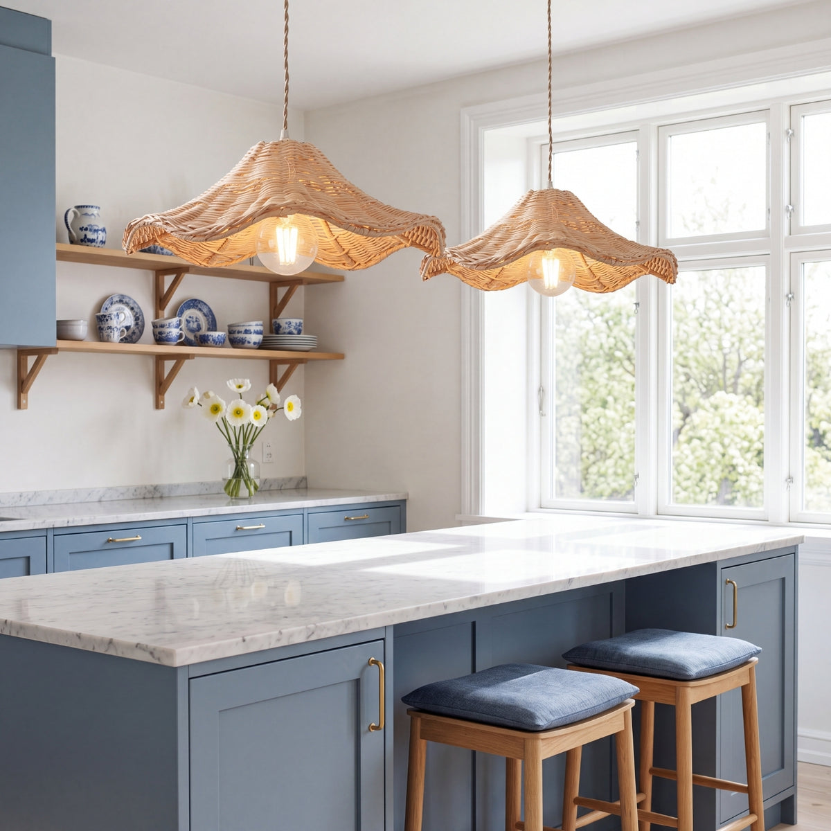 Ariel Wavy Rattan Pendant Light for Scandinavian Kitchen Island