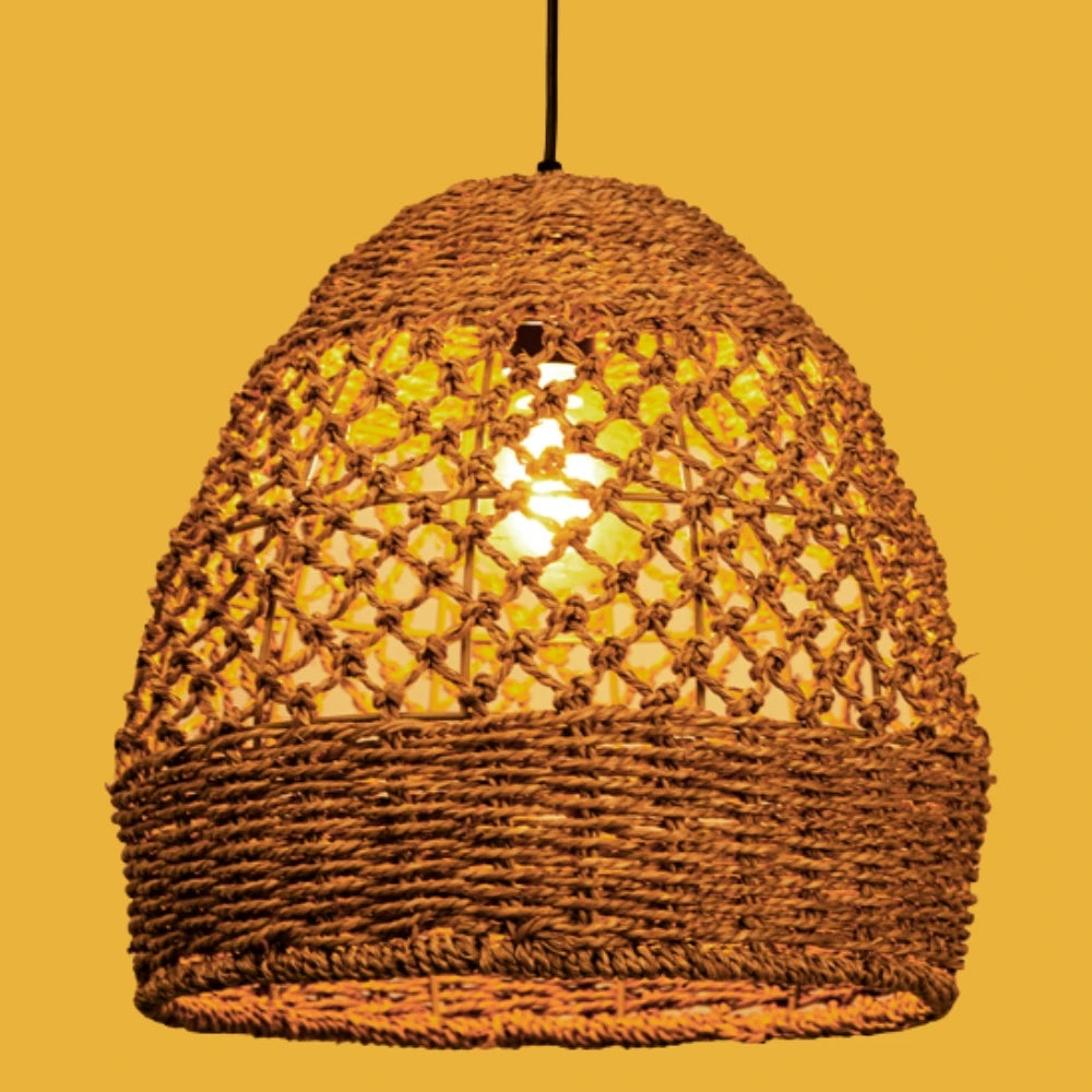 Artibrannan Basket Rattan Woven Pendant Light when Turn On