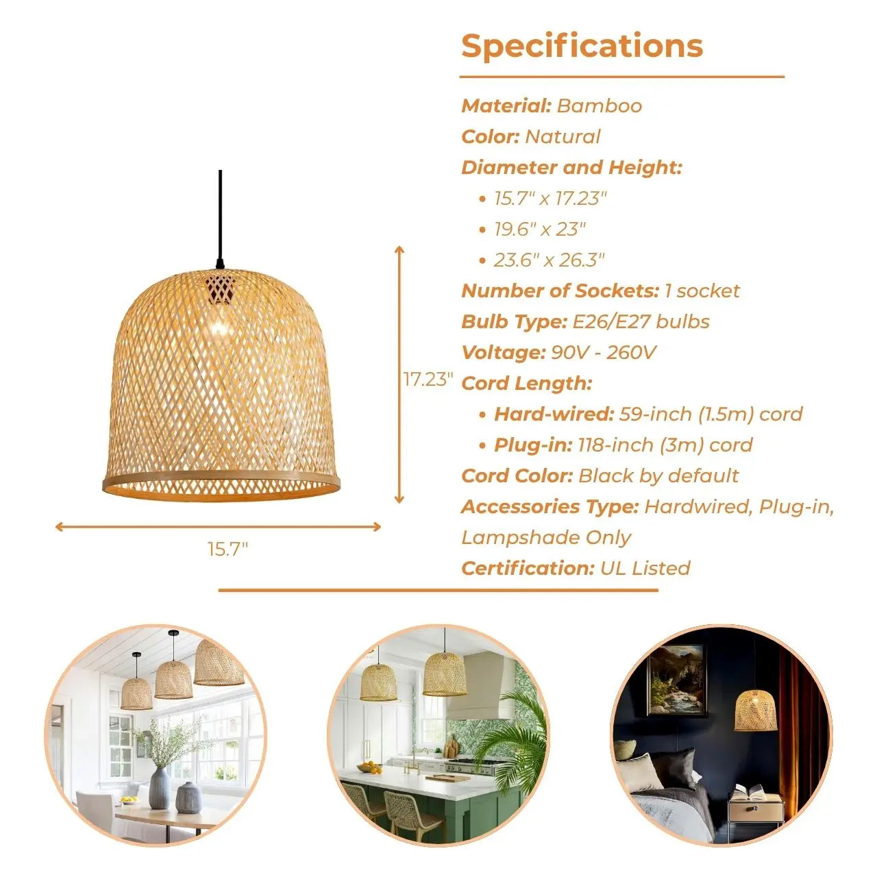 Arun Bamboo Pendant Light's specifications