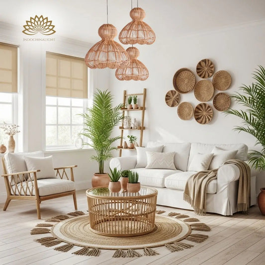 Aurelia Large Rattan Hanging Light over living room table