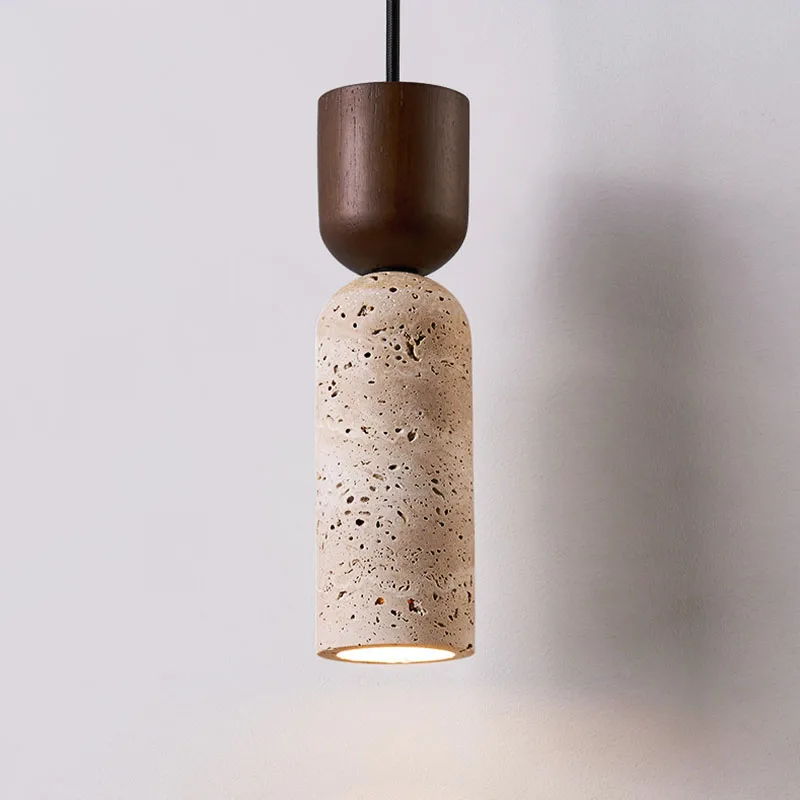 Auren Wabi Sabi Cylinder Stone and Wood Pendant Light
