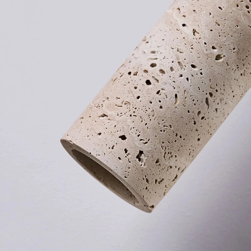 Auren Wabi Sabi Cylinder Travertine Stone Pendant Light when turn off