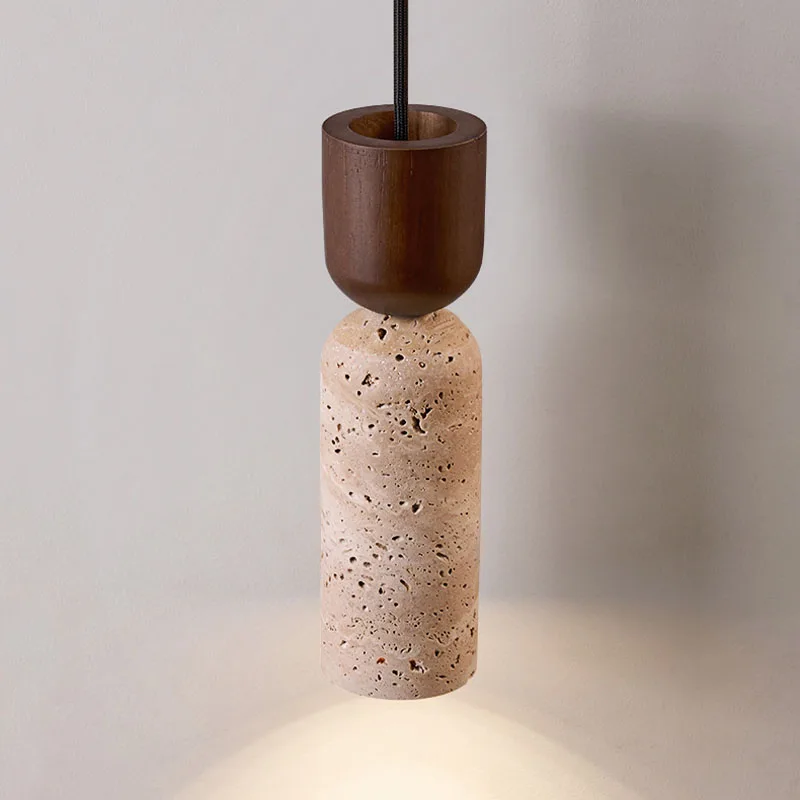 Auren Wabi Sabi Cylinder Travertine Stone Pendant Light