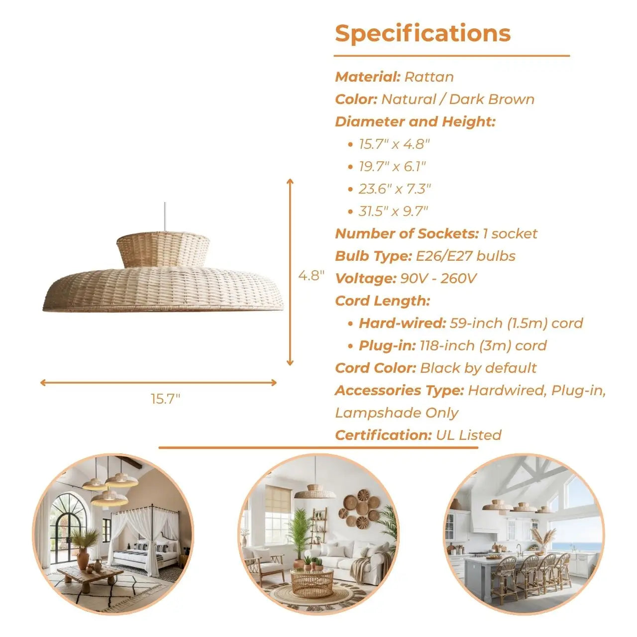 Balla Wicker Pendant Light's specifications