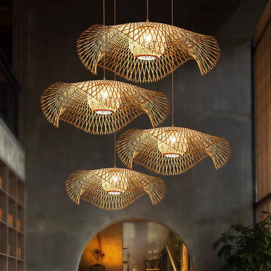 Large Rustic Bamboo Chandelier Pendant Light