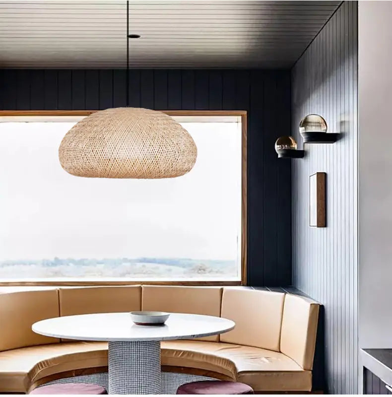 Bemith Beige Oval Bamboo Pendant Light