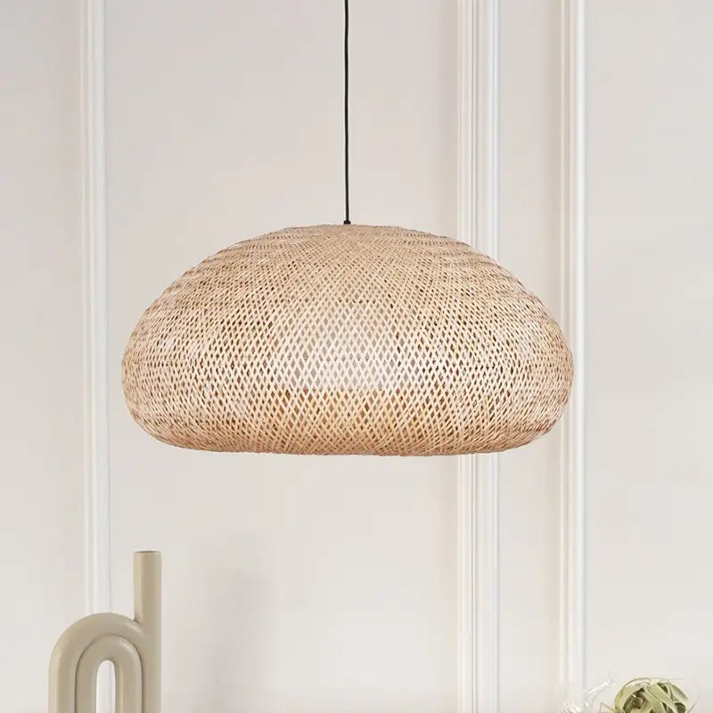 Bemith Beige Oval Bamboo Pendant Light