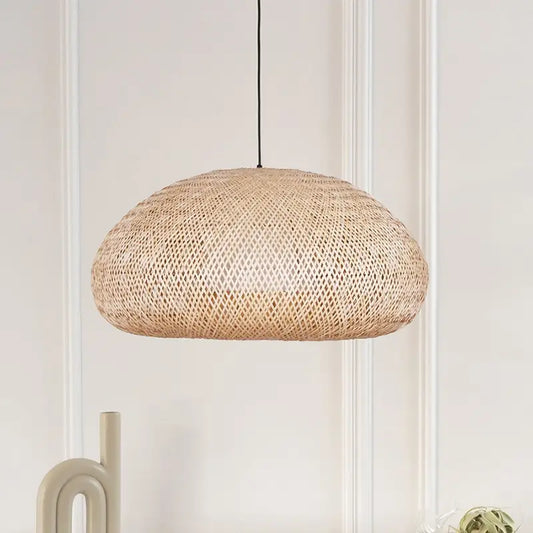Bemith Beige Oval Bamboo Pendant Light