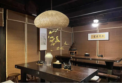 Bemith Beige Oval Bamboo Pendant Light